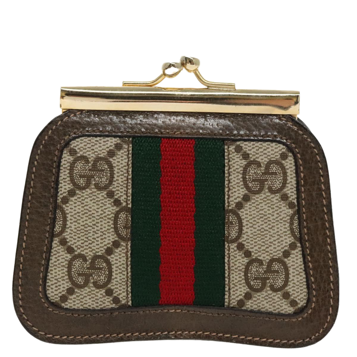 GUCCI GG Supreme Web Sherry Line Coin Purse PVC Beige Gold Red 99225