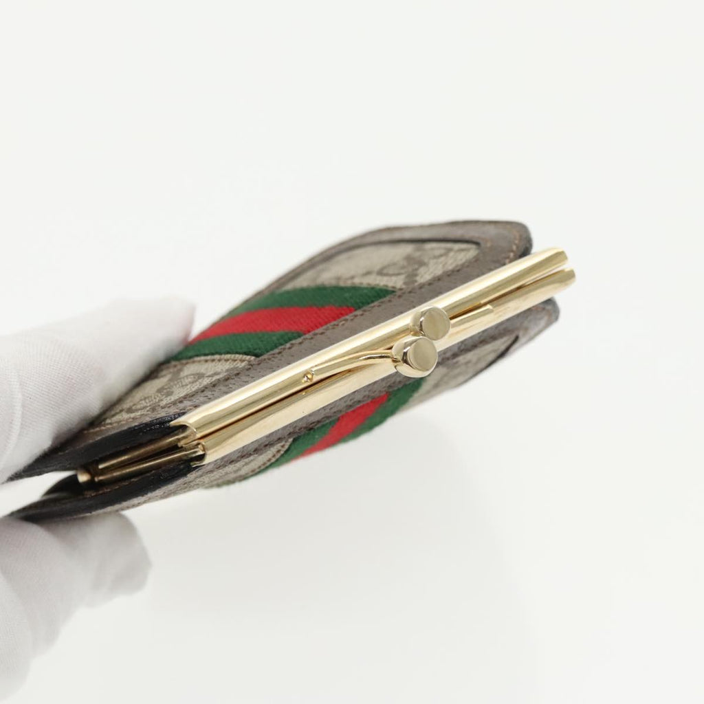 GUCCI GG Supreme Web Sherry Line Coin Purse PVC Beige Gold Red 99225