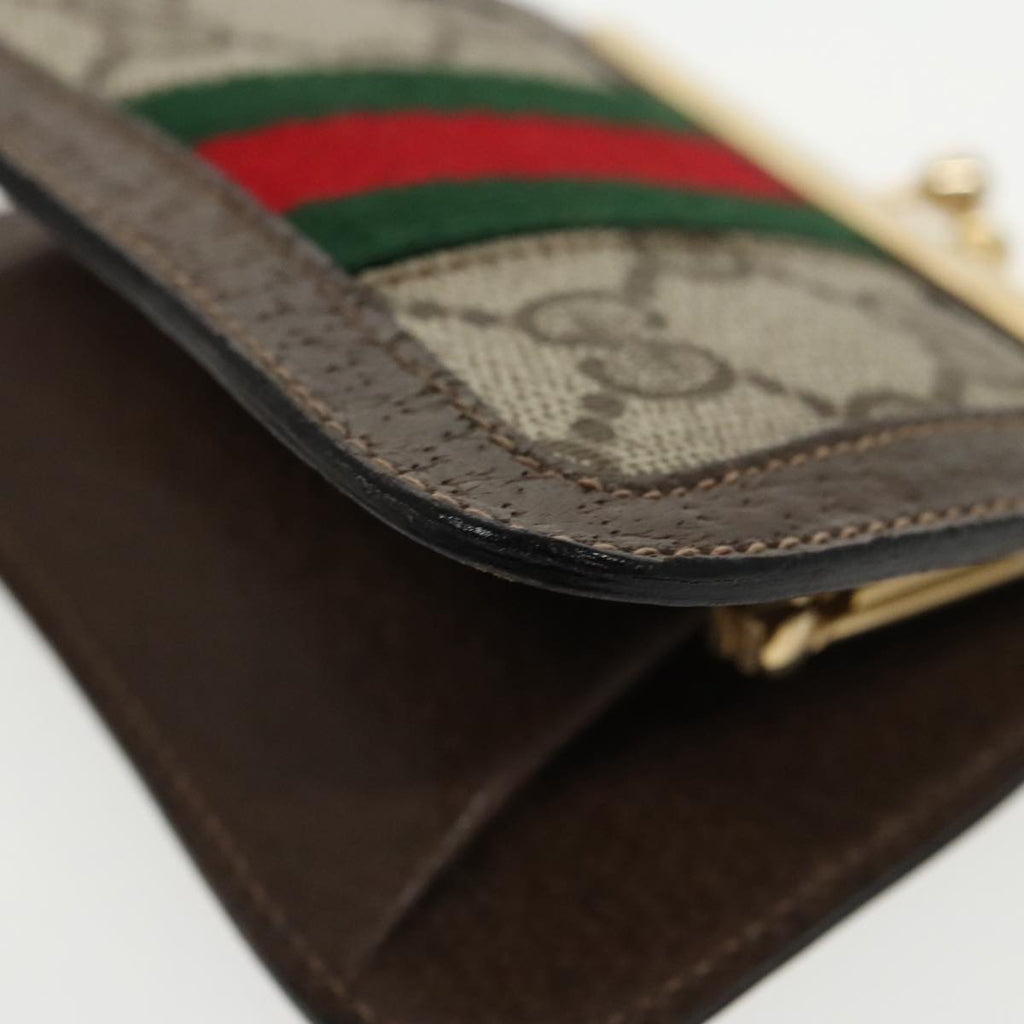 GUCCI GG Supreme Web Sherry Line Coin Purse PVC Beige Gold Red 99225
