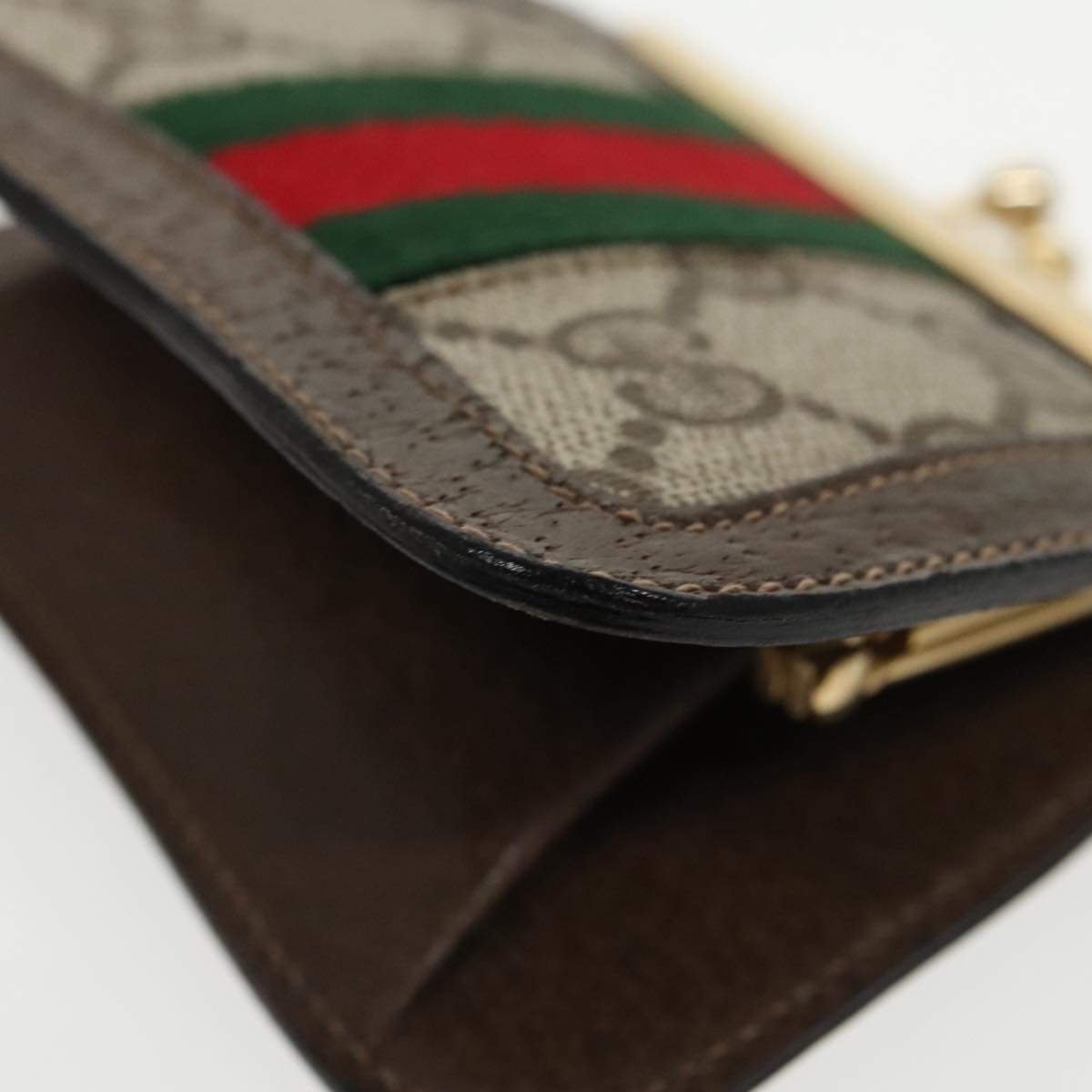 GUCCI GG Supreme Web Sherry Line Coin Purse PVC Beige Gold Red 99225