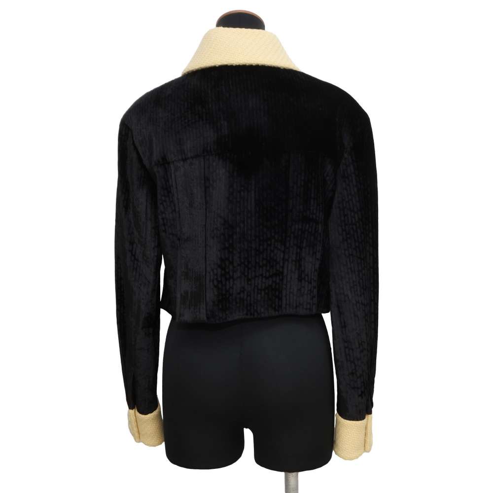 CHANEL Velvet Tweed Jacket Size 38 Black/BeigeP73311 Rayon80% Silk 18% Polyester2%