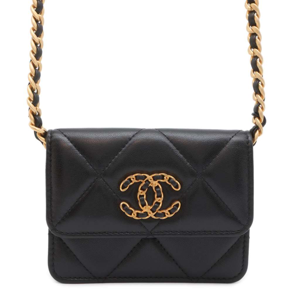 CHANEL 19 Chain Coin purse Black Lambskin