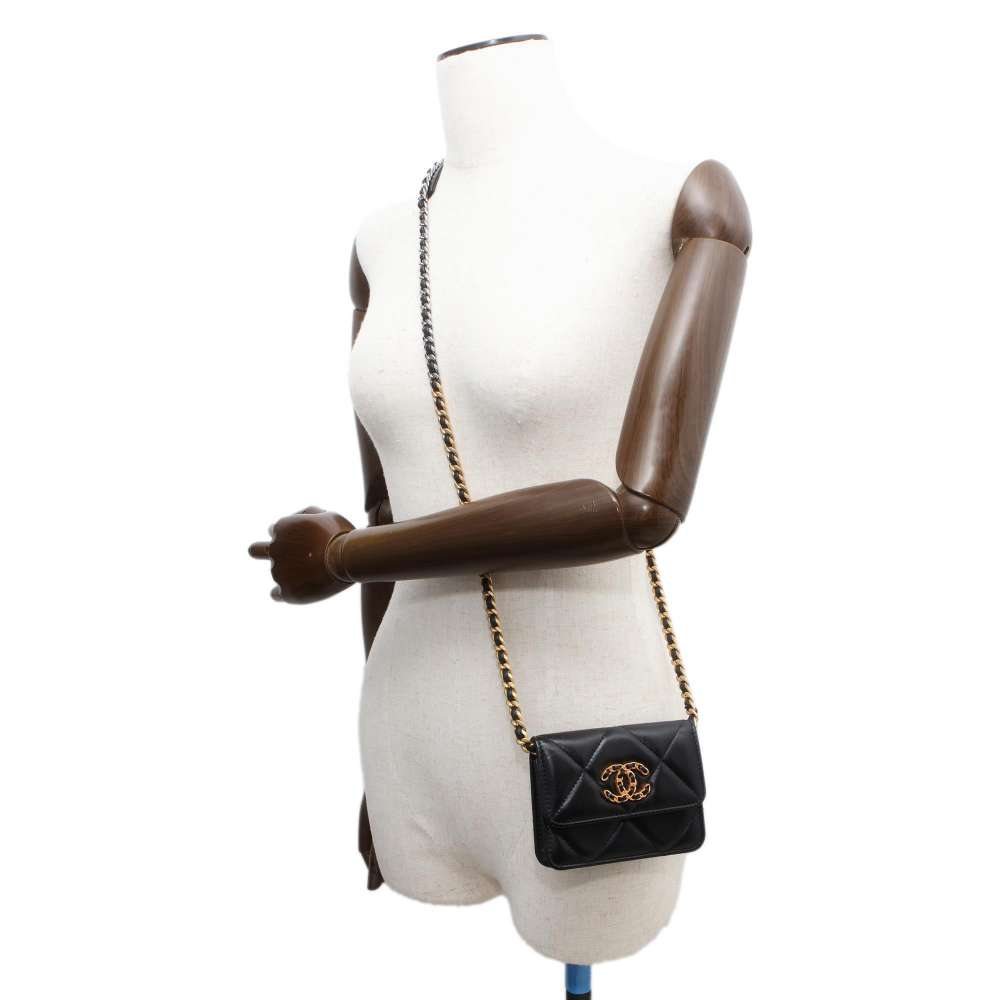 CHANEL 19 Chain Coin purse Black Lambskin