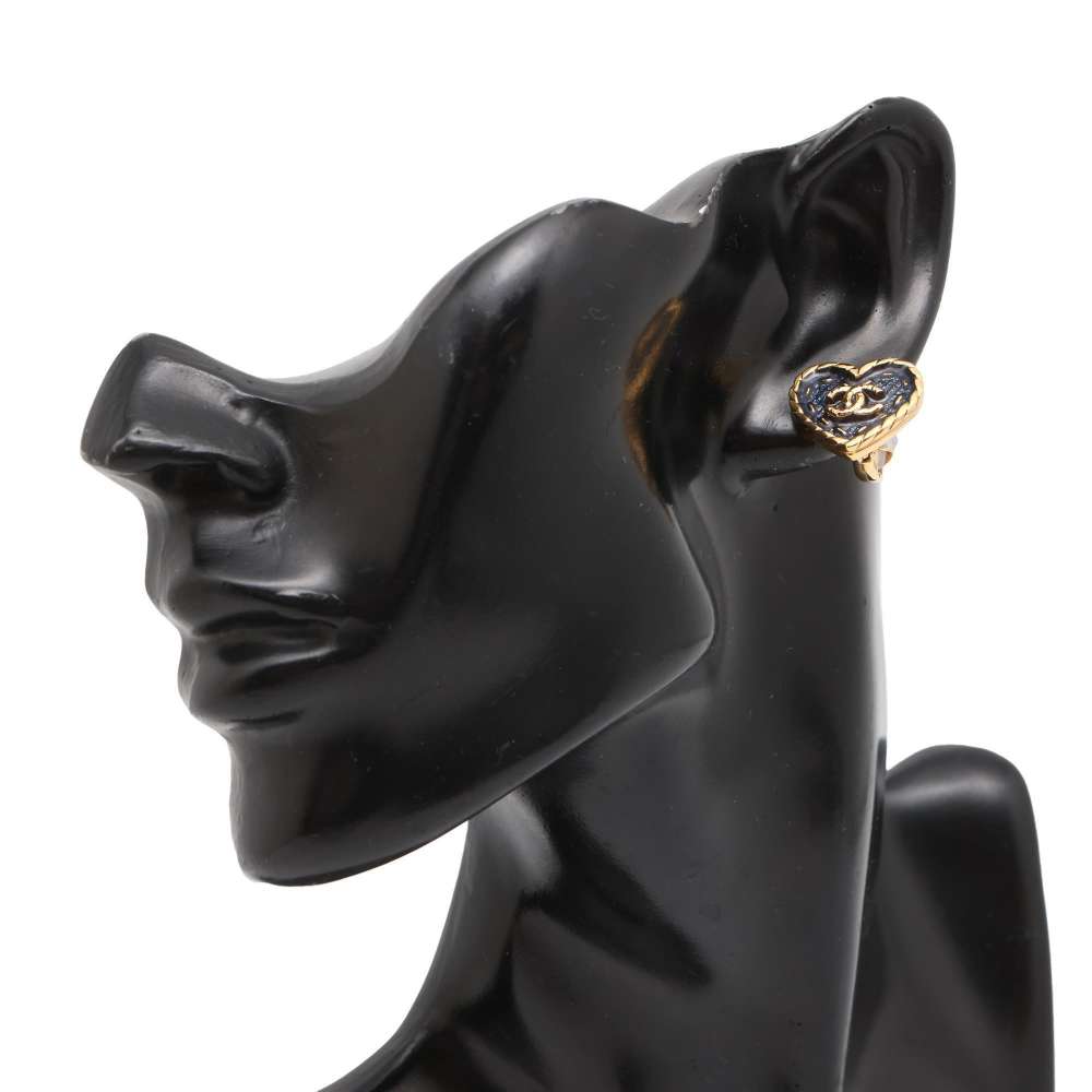 CHANEL Heart Earring Gold/BlueABD153 Metal