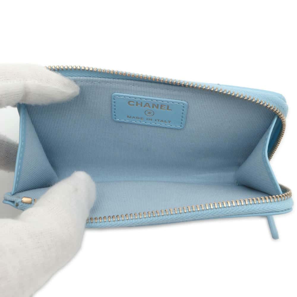CHANEL Matelasse Fragment Card Case Light BlueAP3179 Caviar Leather