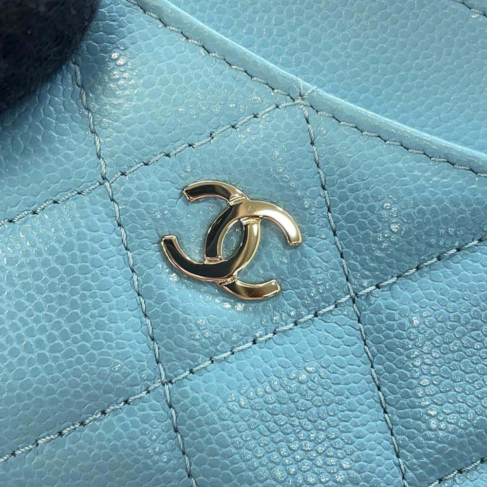 CHANEL Matelasse Fragment Card Case Light BlueAP3179 Caviar Leather