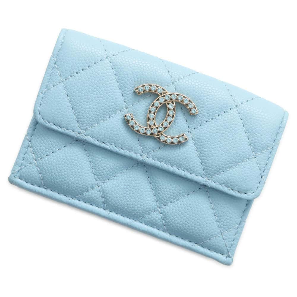CHANEL Matelasse flap wallet Light BlueAP3397 Caviar Leather