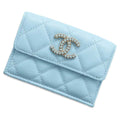 CHANEL Matelasse flap wallet Light BlueAP3397 Caviar Leather