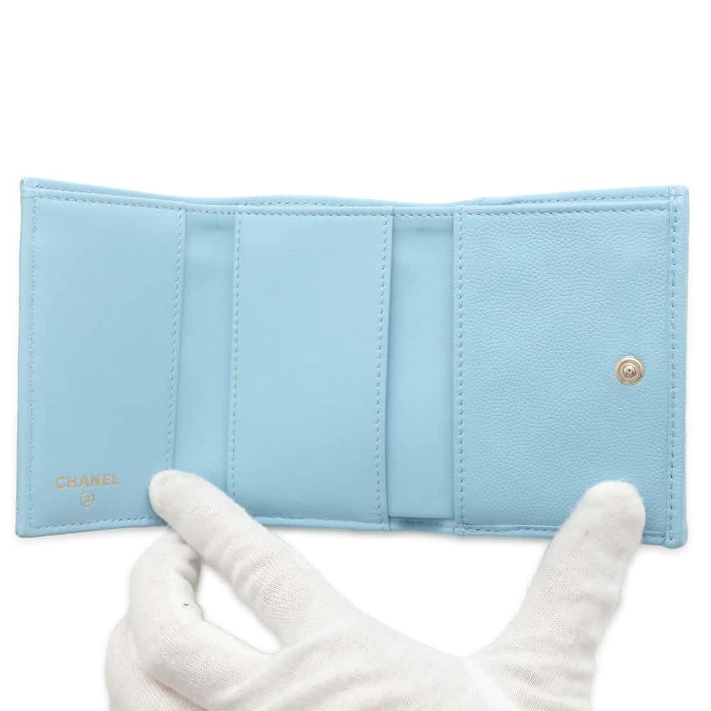 CHANEL Matelasse flap wallet Light BlueAP3397 Caviar Leather