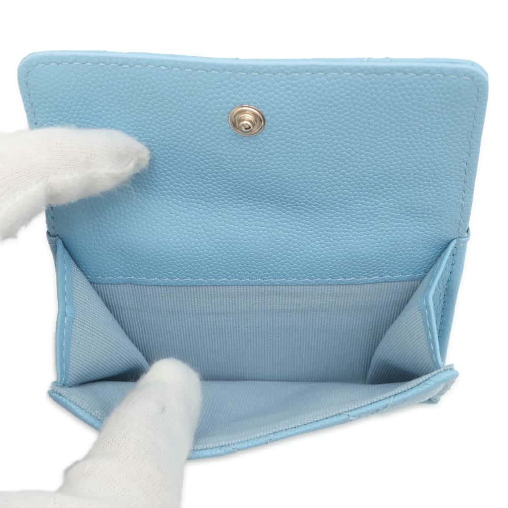 CHANEL Matelasse flap wallet Light BlueAP3397 Caviar Leather