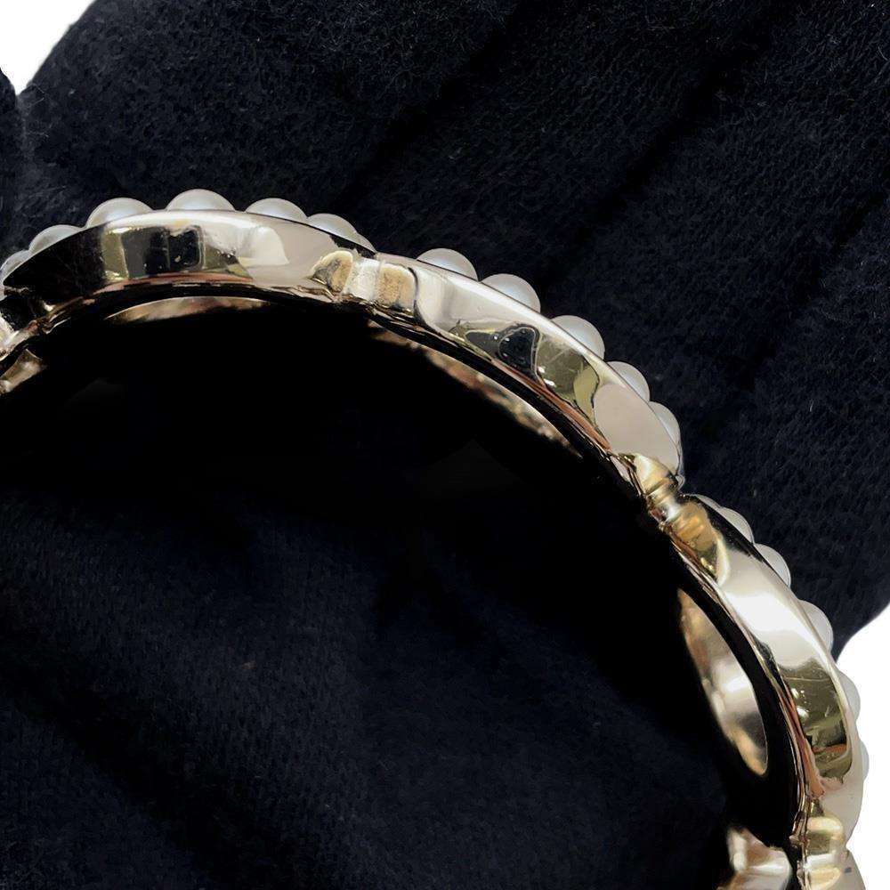 CHANEL Coco Motif Bracelet Size S Champagne Gold Metal Faux Pearl