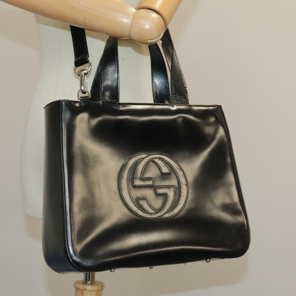 GUCCI Hand Bag Enamel 2way Black Silver 000 2058 0504 5 99303