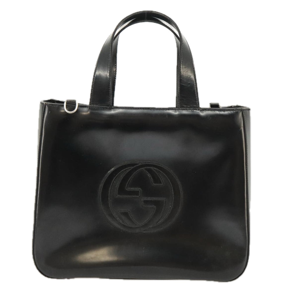 GUCCI Hand Bag Enamel 2way Black Silver 000 2058 0504 5 99303