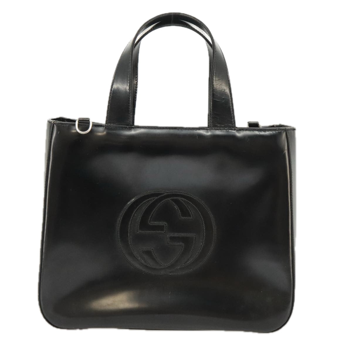 GUCCI Hand Bag Enamel 2way Black Silver 000 2058 0504 5 99303