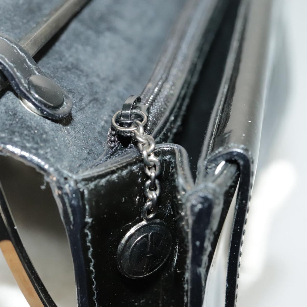 GUCCI Hand Bag Enamel Black Silver 99304