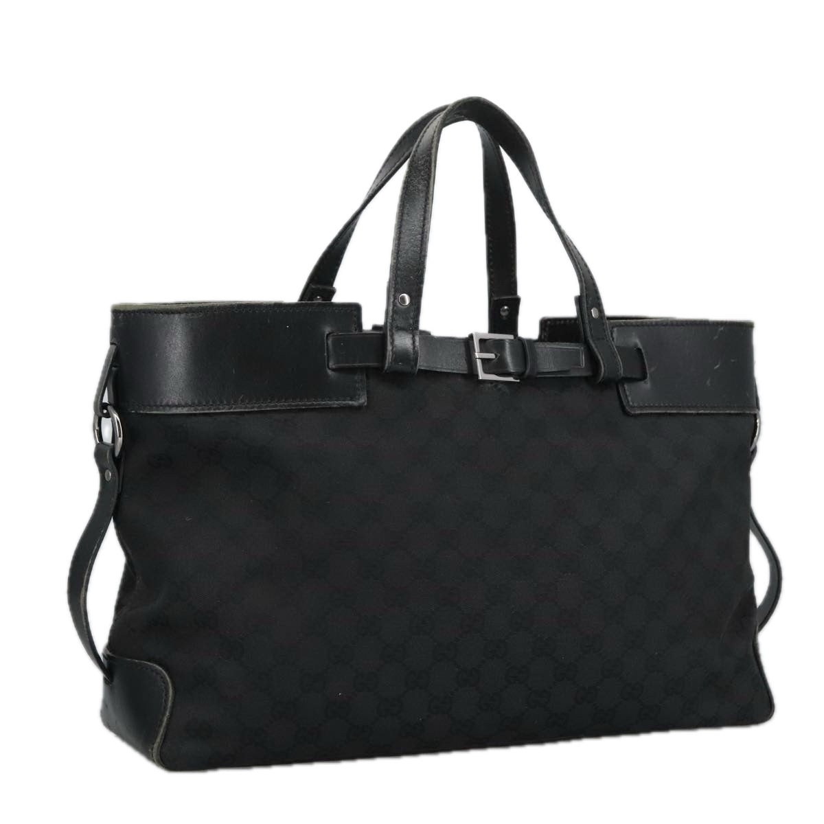 GUCCI GG Canvas Hand Bag Black Silver 106251 99306