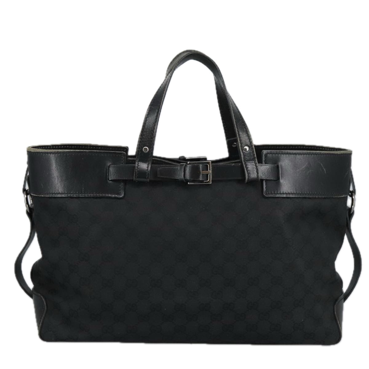 GUCCI GG Canvas Hand Bag Black Silver 106251 99306