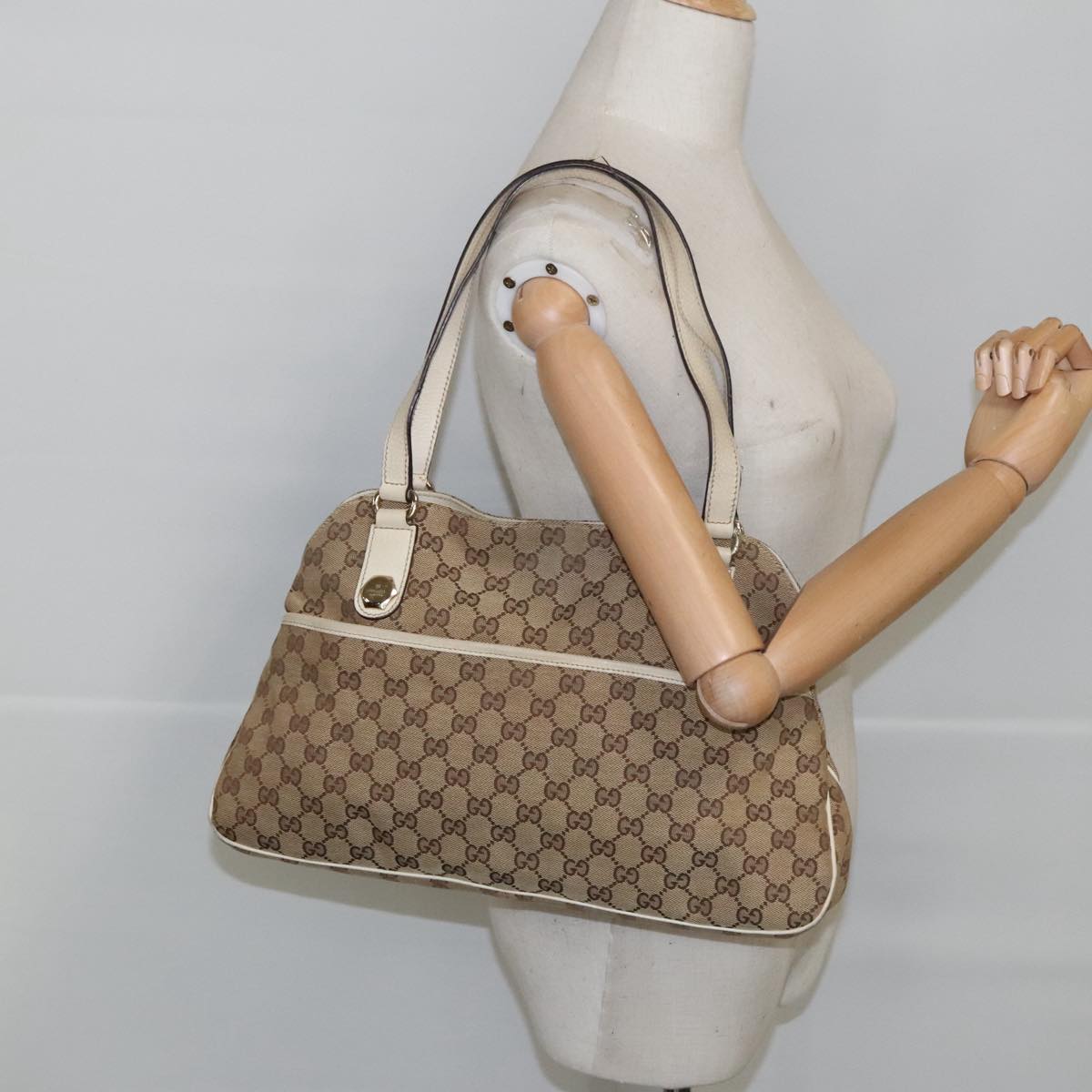 GUCCI GG Canvas Tote Bag Beige Gold 163288 99307