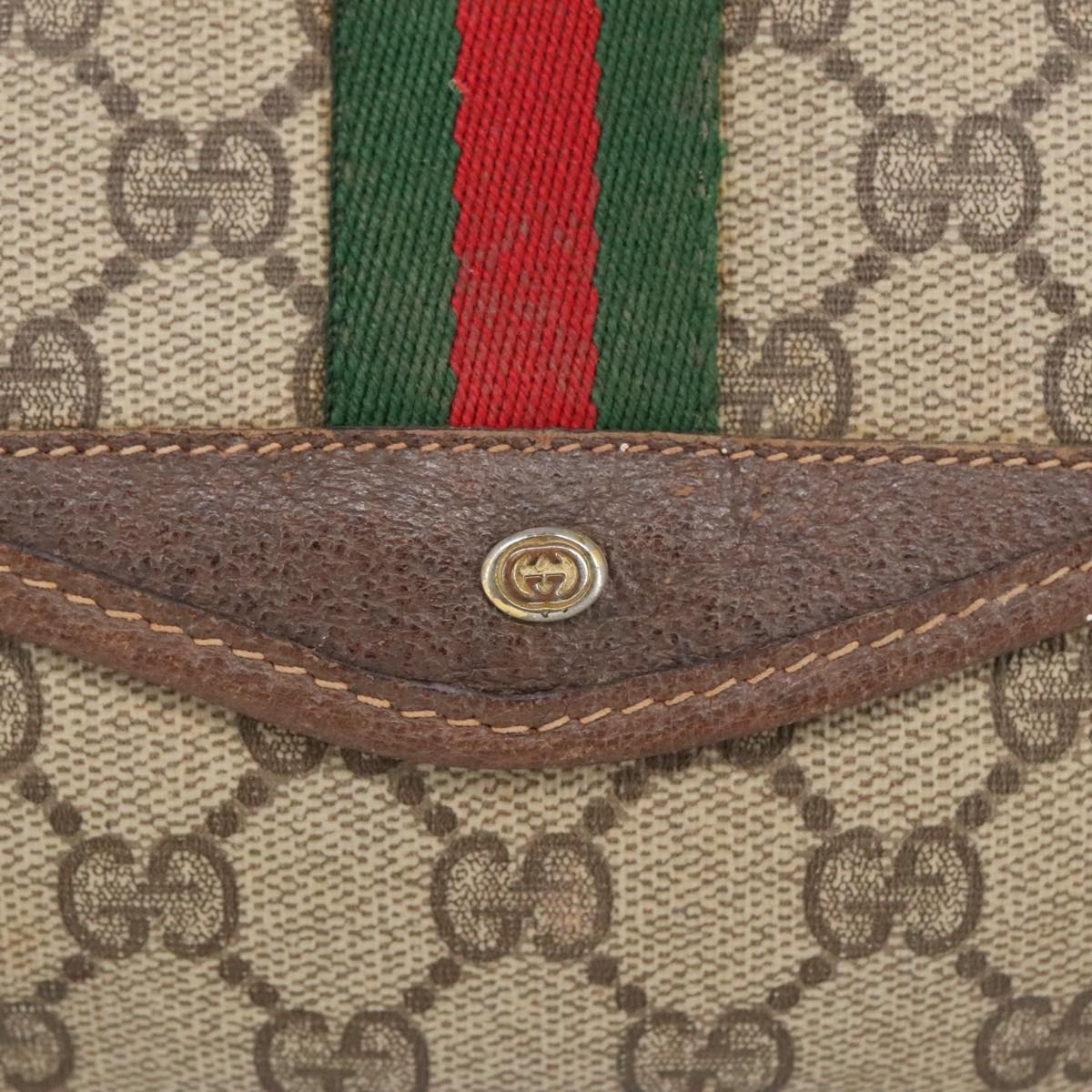 GUCCI GG Supreme Web Sherry Line Pouch PVC Beige Red Green 89 01 021 99314