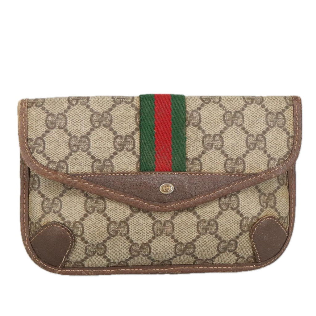 GUCCI GG Supreme Web Sherry Line Pouch PVC Beige Red Green 89 01 021 99314