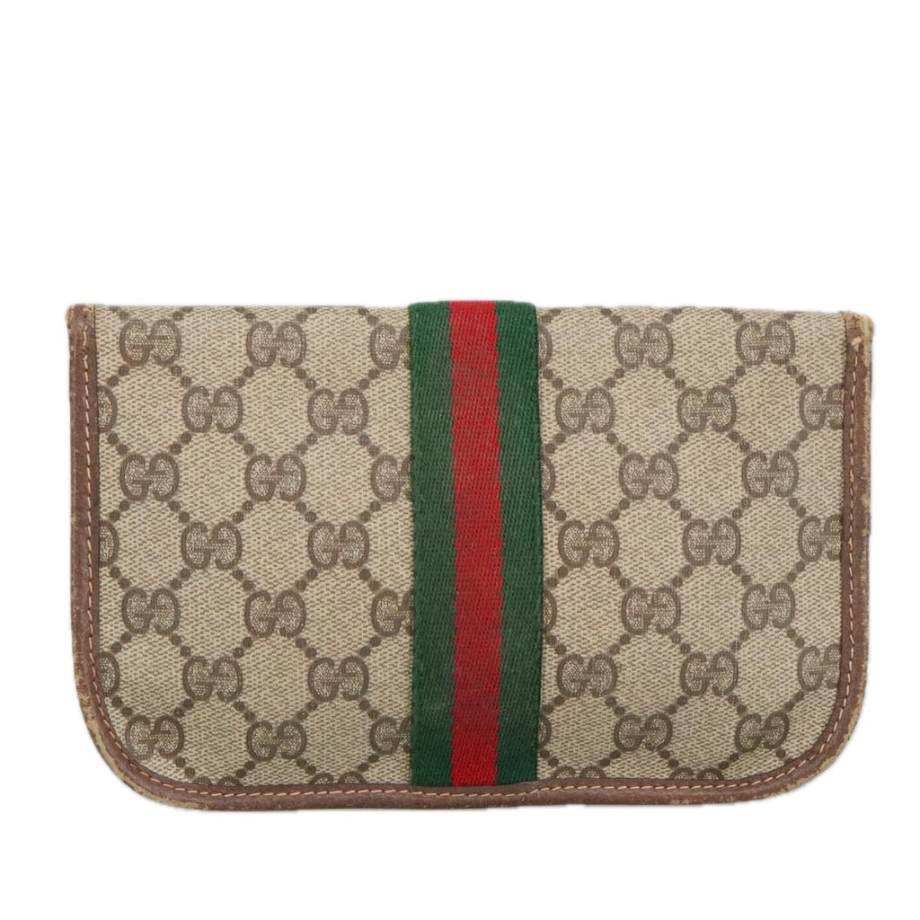 GUCCI GG Supreme Web Sherry Line Pouch PVC Beige Red Green 89 01 021 99314