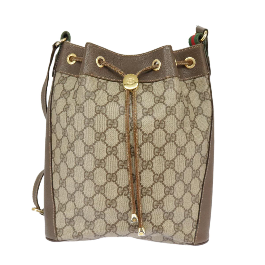 GUCCI GG Supreme Web Sherry Line Shoulder Bag PVC Beige 164 02 034 99316