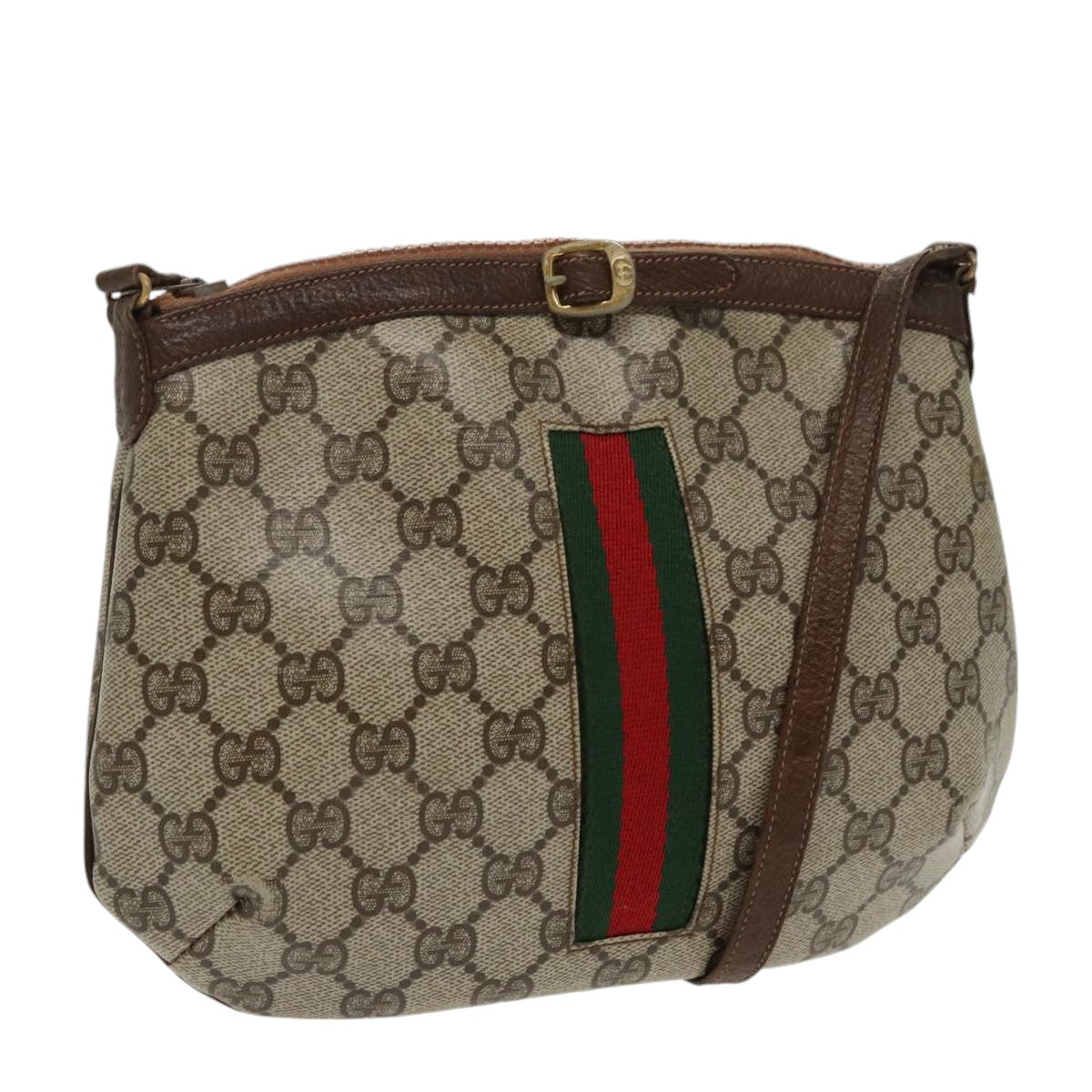 GUCCI GG Supreme Web Sherry Line Shoulder Bag PVC Beige Red Green 99352