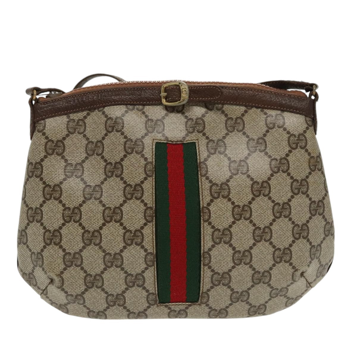 GUCCI GG Supreme Web Sherry Line Shoulder Bag PVC Beige Red Green 99352