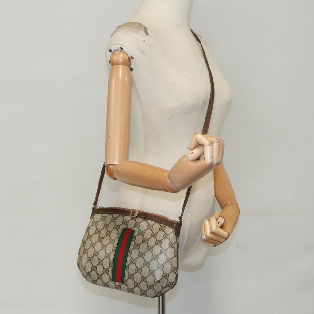 GUCCI GG Supreme Web Sherry Line Shoulder Bag PVC Beige Red Green 99352