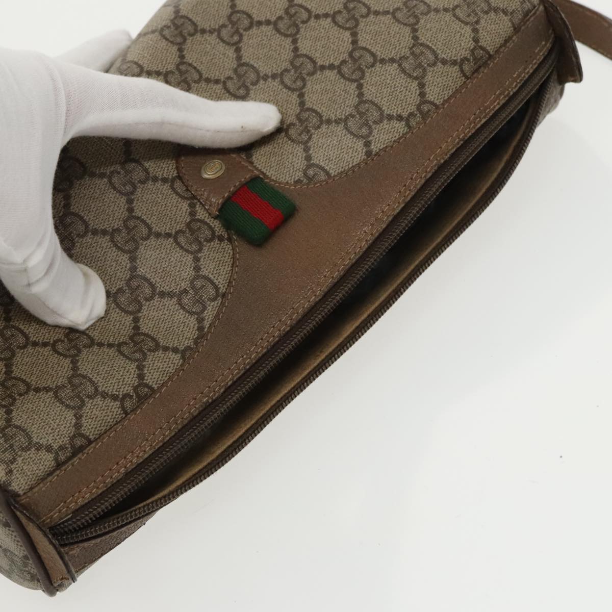 GUCCI GG Supreme Web Sherry Line Shoulder Bag PVC Beige 89 02 017 99353