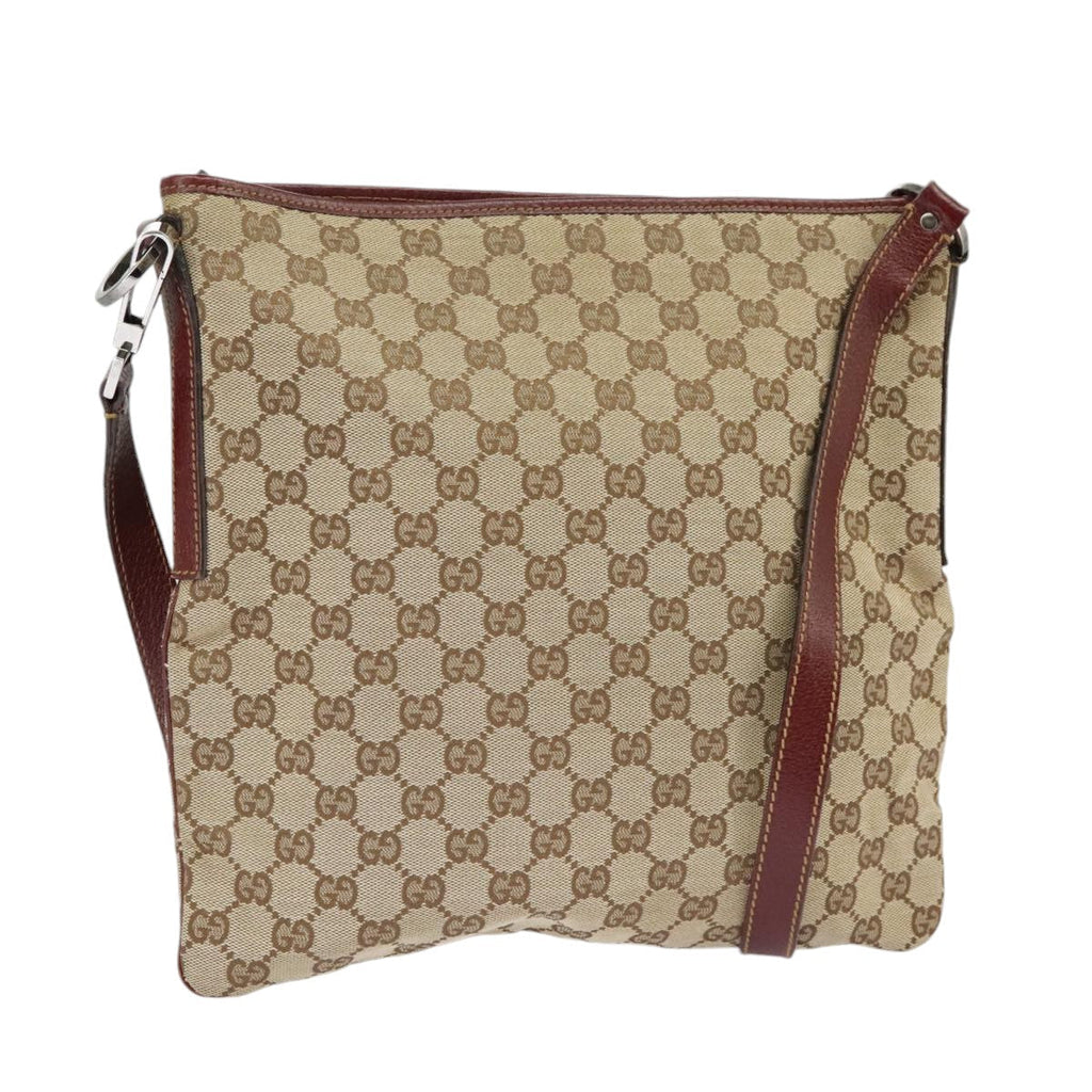 GUCCI GG Canvas Shoulder Bag Beige Silver 113013 99358