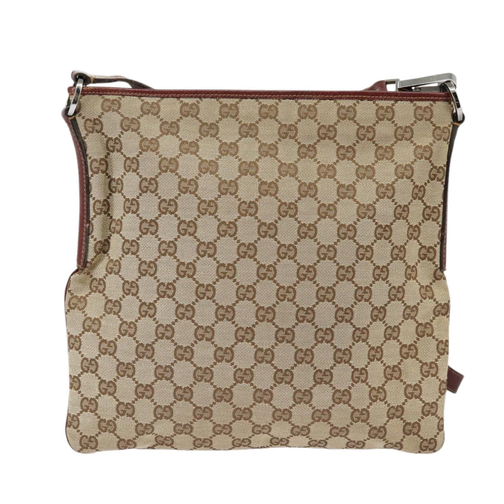 GUCCI GG Canvas Shoulder Bag Beige Silver 113013 99358