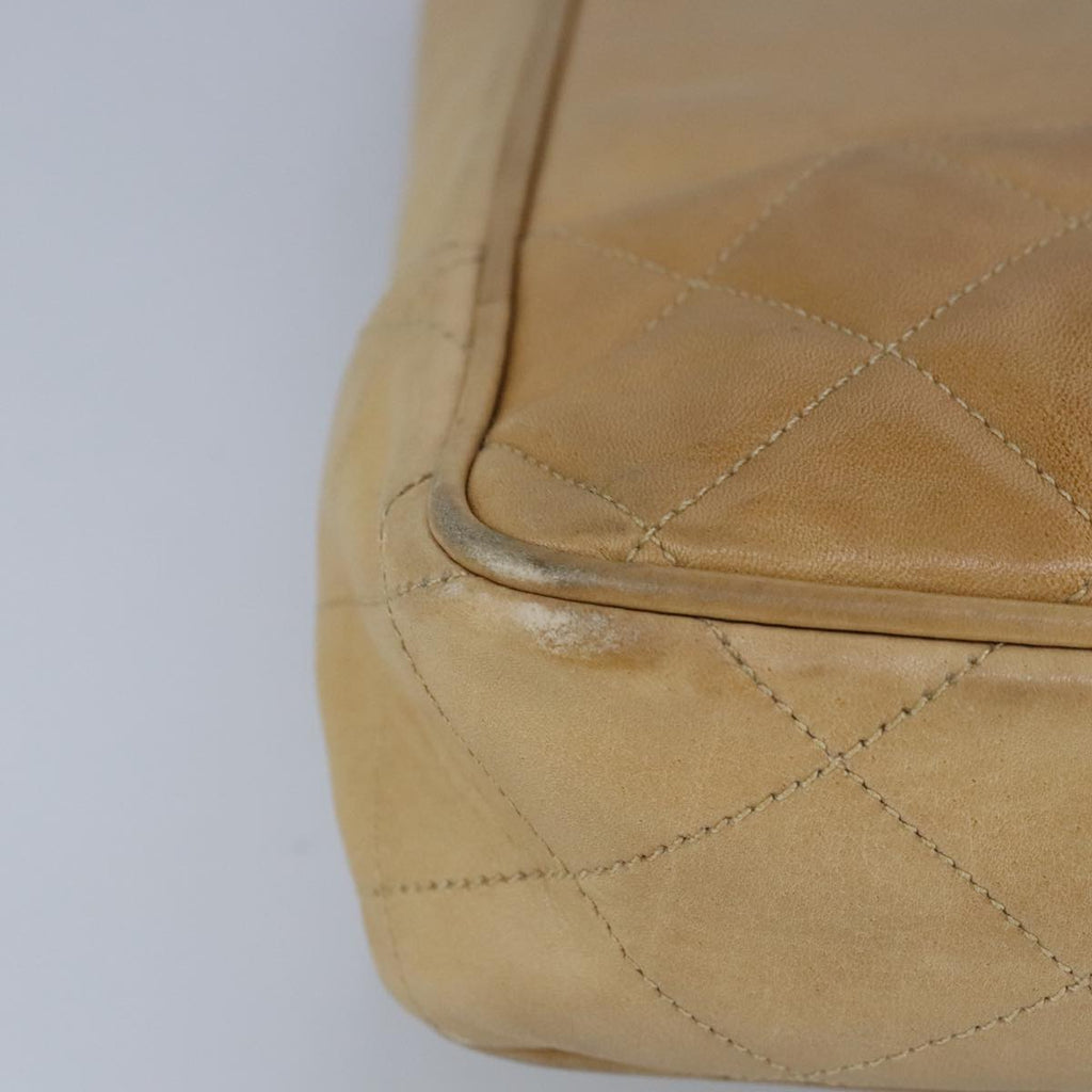 CHANEL Matelasse Chain Tote Bag Lamb Skin Beige Gold CC 99375