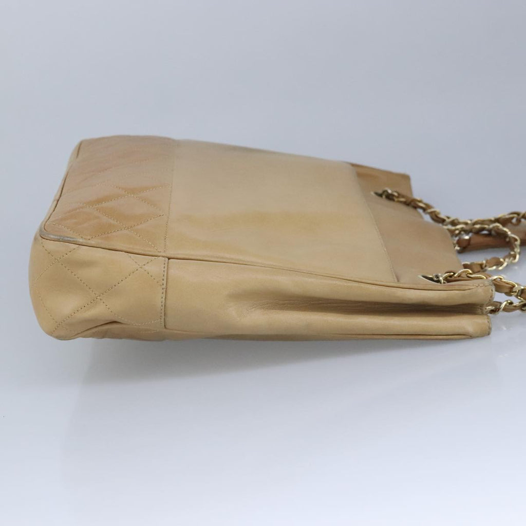 CHANEL Matelasse Chain Tote Bag Lamb Skin Beige Gold CC 99375