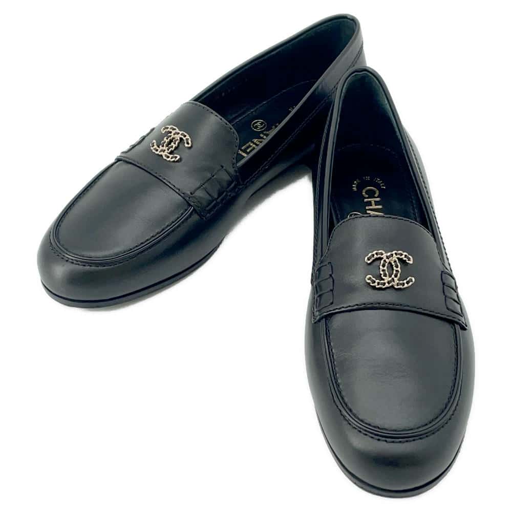 CHANEL CC logo loafers BlackG35067 Leather Size 36H