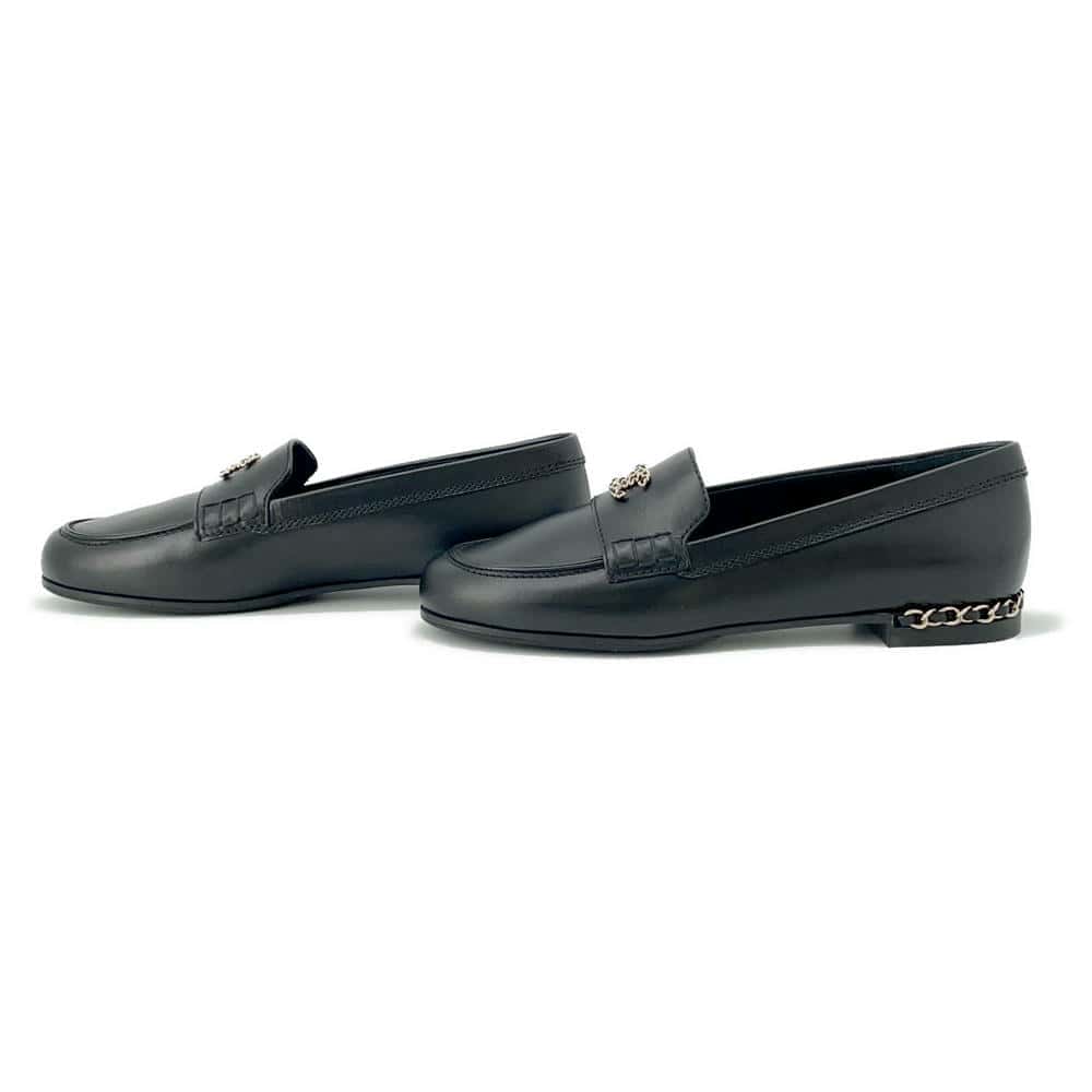 CHANEL CC logo loafers BlackG35067 Leather Size 36H
