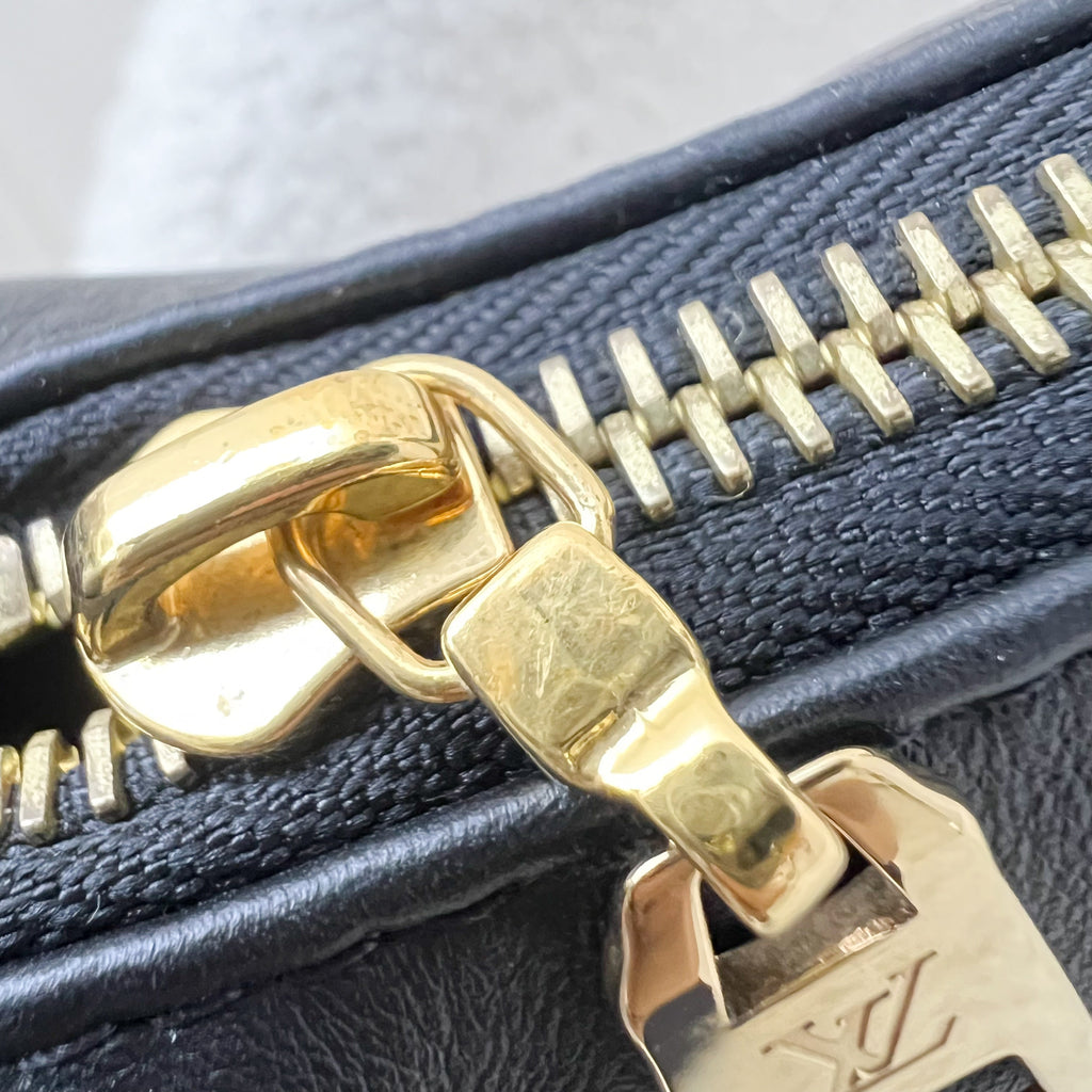 LV Over The Moon Bag in Black Bubblegram Calfskin and GHW with Canvas Strap and Chain Strap