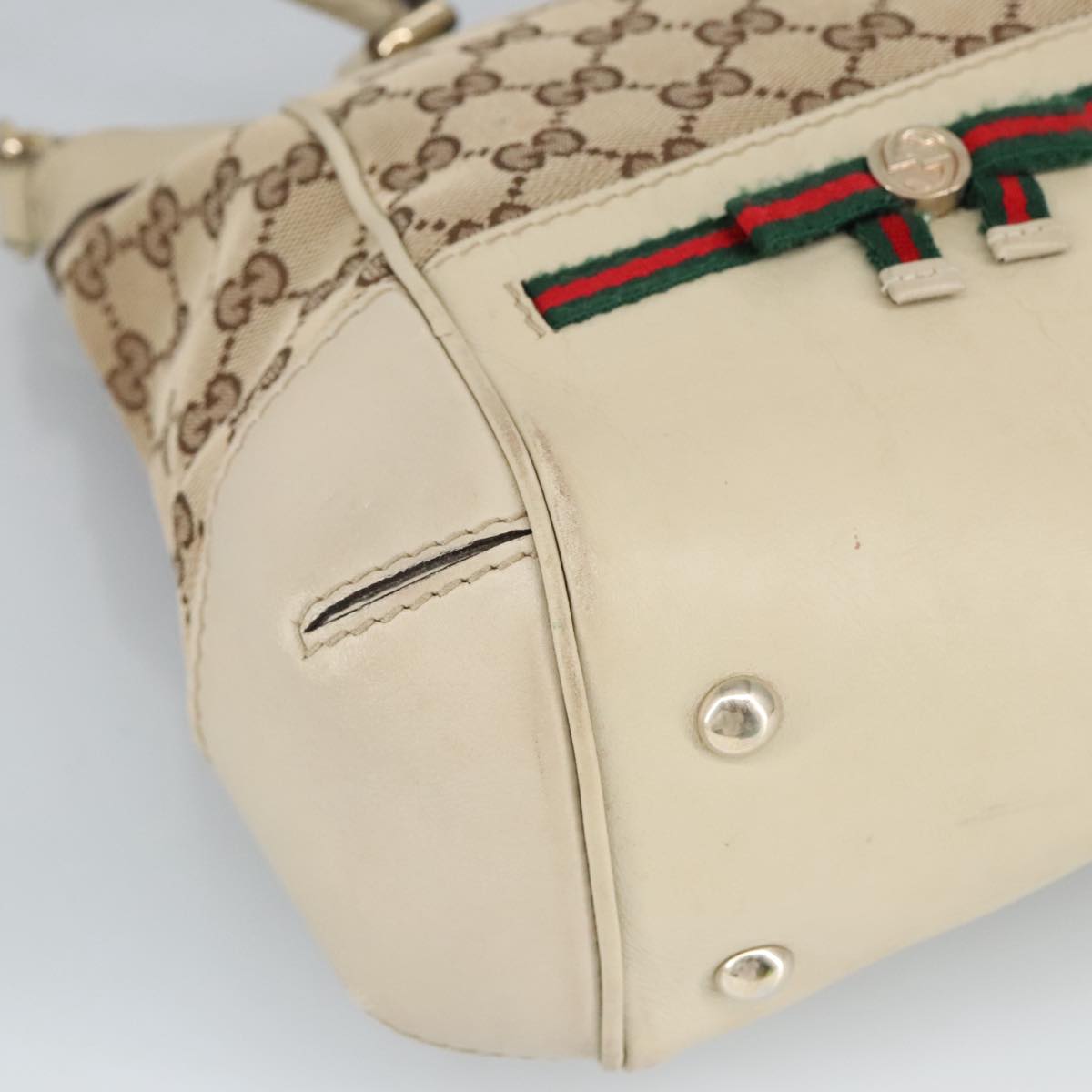GUCCI GG Canvas Web Sherry Line Hand Bag 2way Beige Red 269894 99406