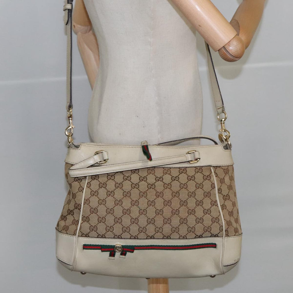 GUCCI GG Canvas Web Sherry Line Hand Bag 2way Beige Red 269894 99406