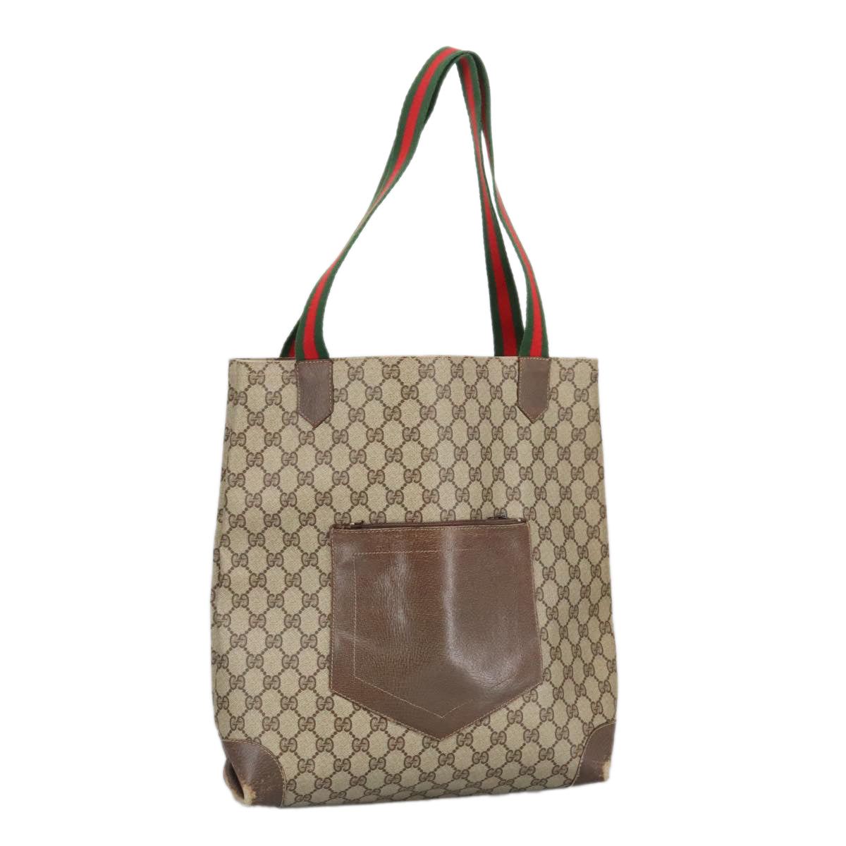 GUCCI GG Supreme Web Sherry Line Tote Bag PVC Beige Red Green 99410