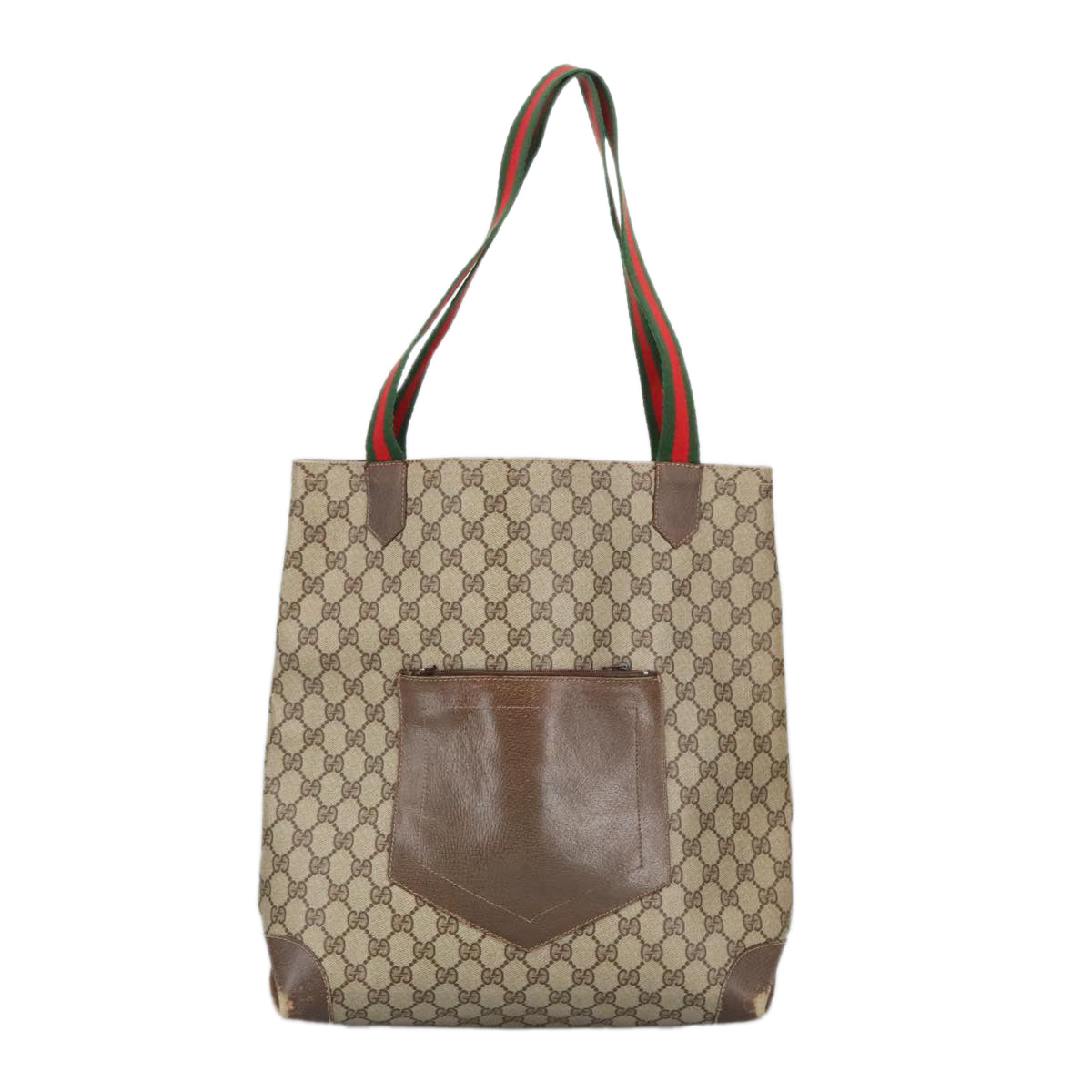 GUCCI GG Supreme Web Sherry Line Tote Bag PVC Beige Red Green 99410