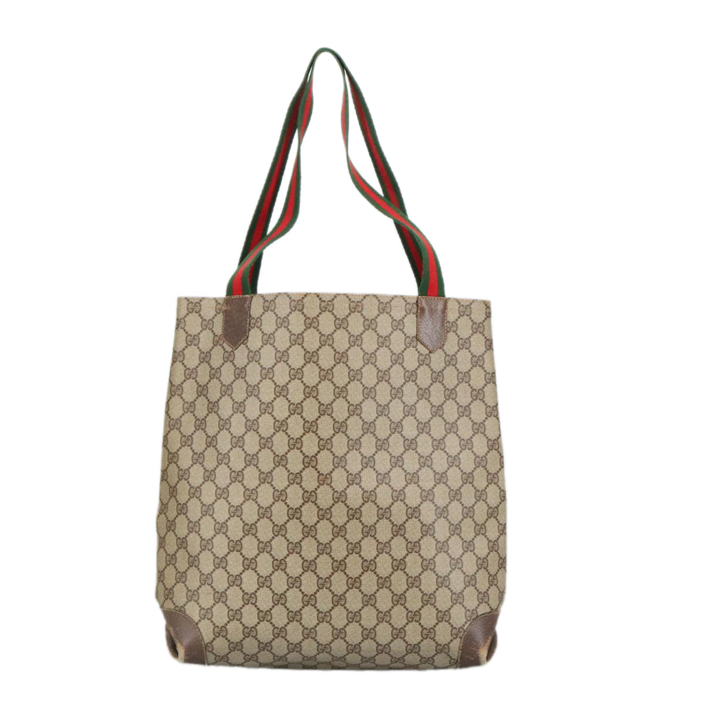 GUCCI GG Supreme Web Sherry Line Tote Bag PVC Beige Red Green 99410