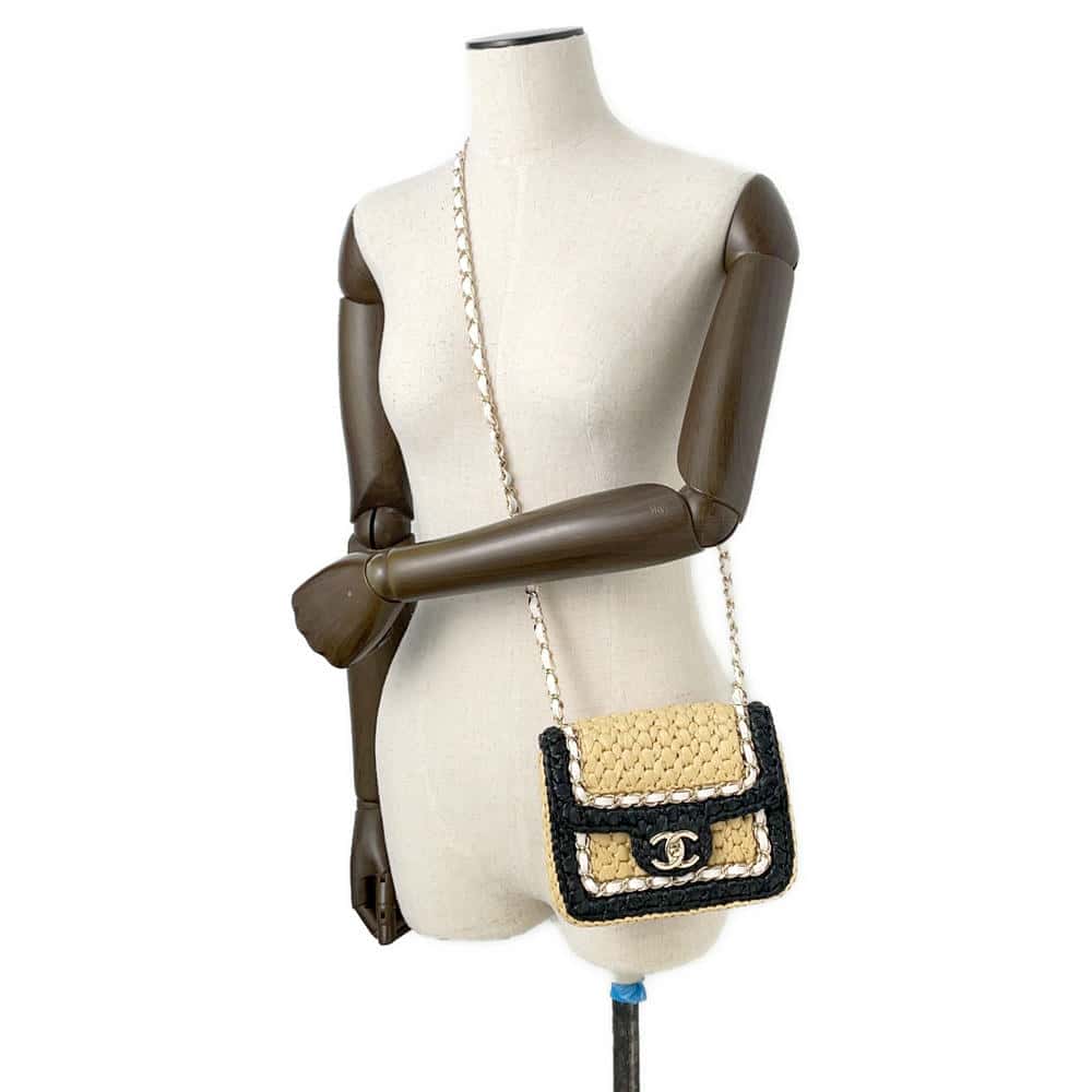 CHANEL 2024 Cruise Collection Flap Bag Black/White/BeigeAS4556 Blade Raffia Lambskin Size Mini