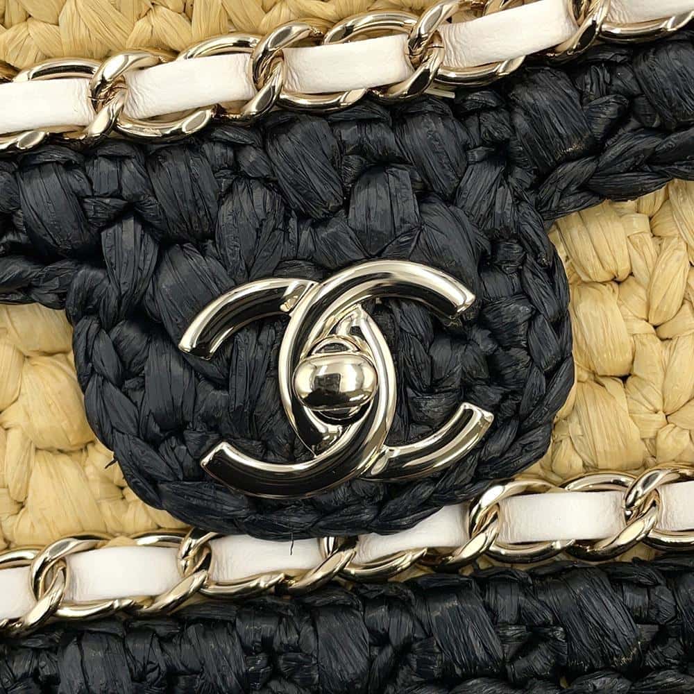 CHANEL 2024 Cruise Collection Flap Bag Black/White/BeigeAS4556 Blade Raffia Lambskin Size Mini