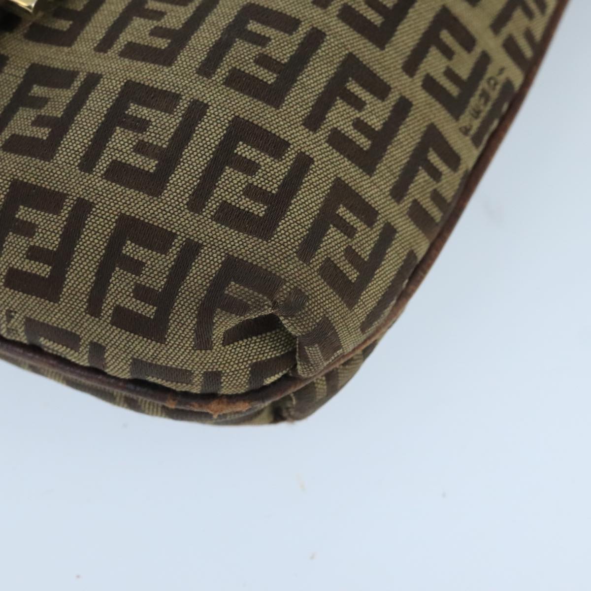 FENDI Zucchino Canvas Mamma Baguette Shoulder Bag Beige Gold 99429