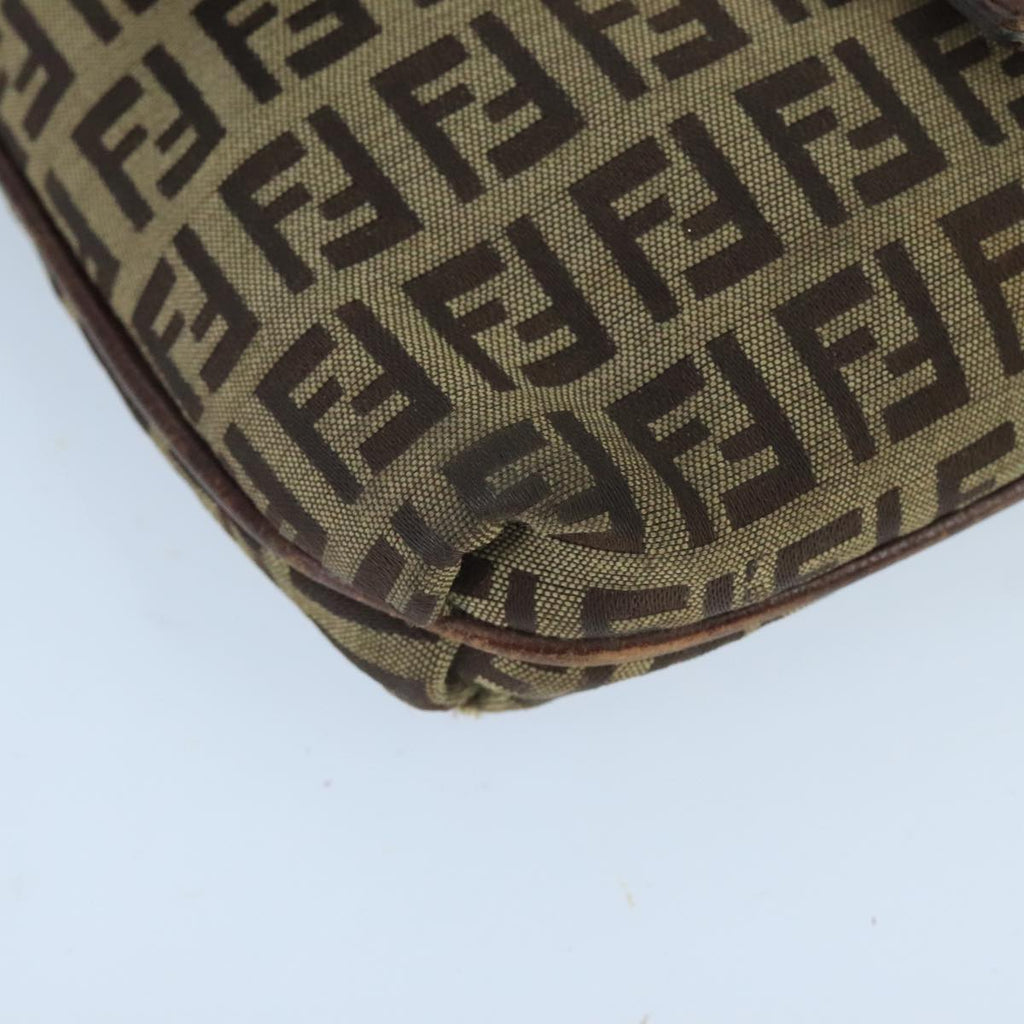 FENDI Zucchino Canvas Mamma Baguette Shoulder Bag Beige Gold 99429