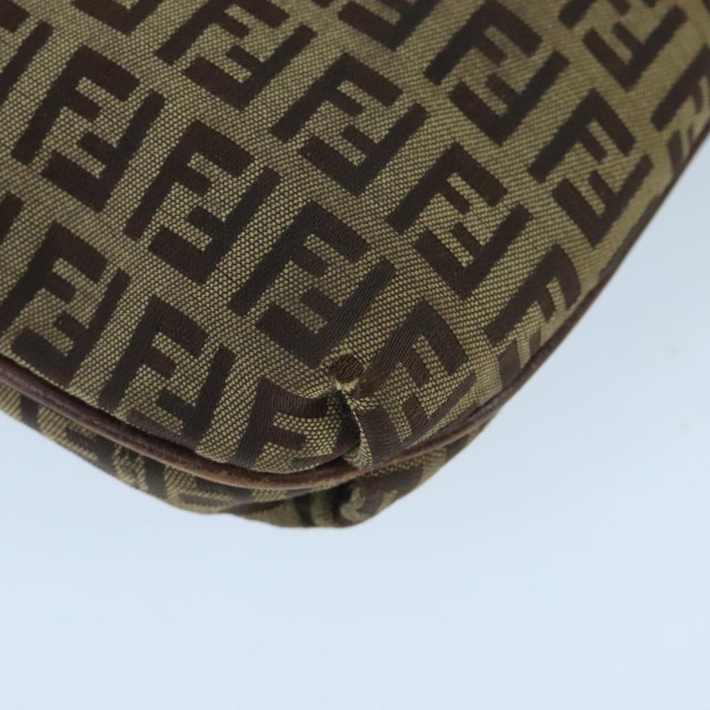 FENDI Zucchino Canvas Mamma Baguette Shoulder Bag Beige Gold 99429