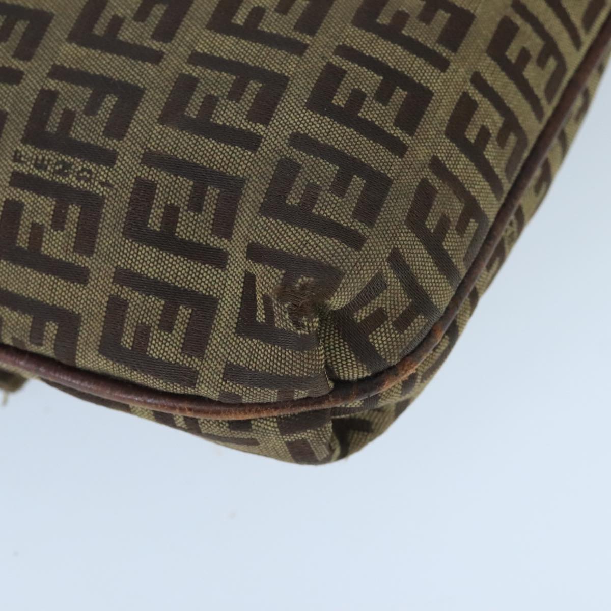 FENDI Zucchino Canvas Mamma Baguette Shoulder Bag Beige Gold 99429