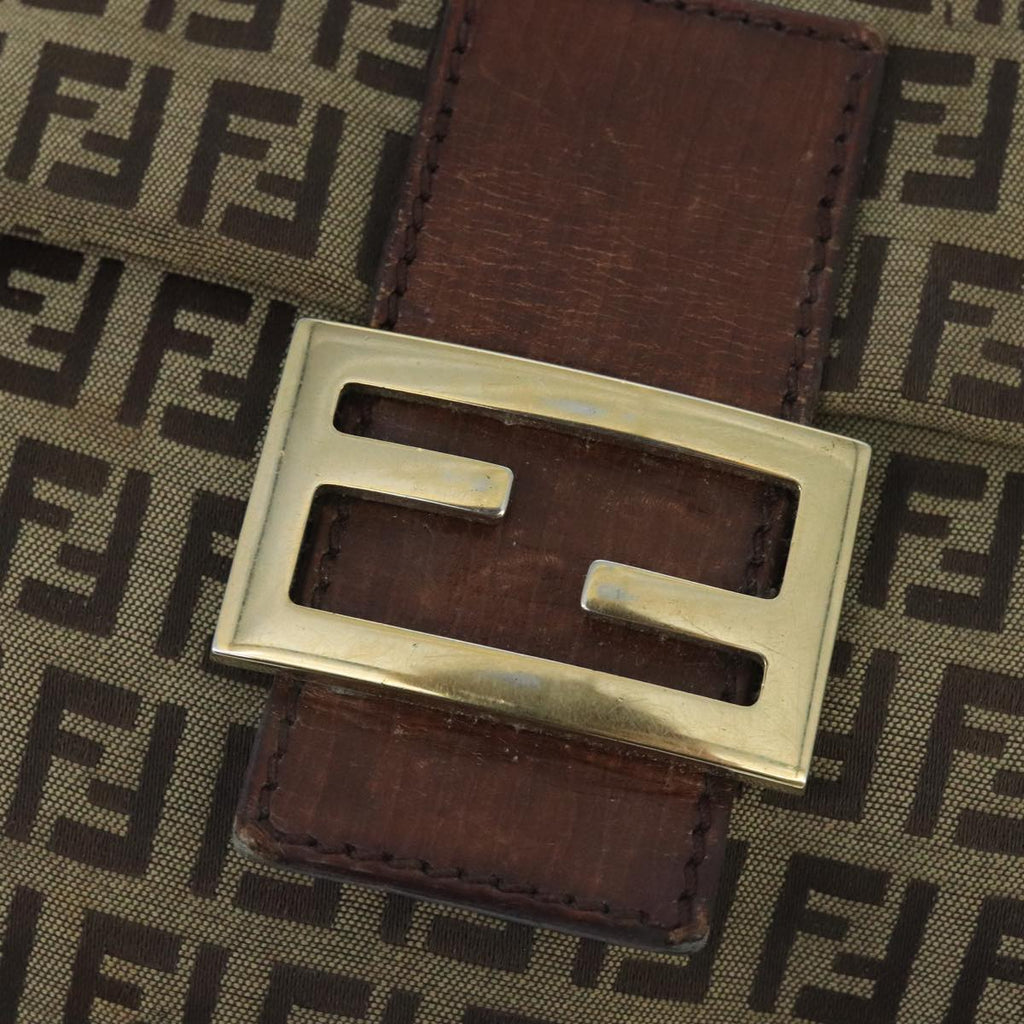 FENDI Zucchino Canvas Mamma Baguette Shoulder Bag Beige Gold 99429