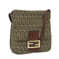 FENDI Zucchino Canvas Mamma Baguette Shoulder Bag Beige Gold 99429